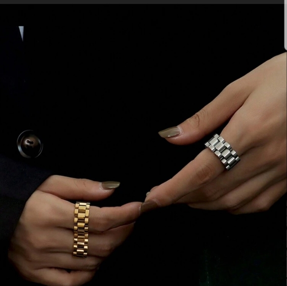 #1. Chunky Link Chain Stainless Steel Strap Finger Rings Jewelry - Picture 10 of 12